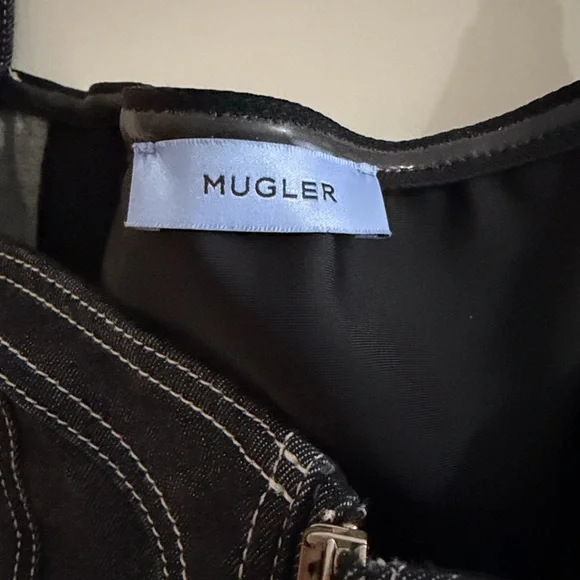 Mugler blue & black paneled denim bodysuit - Picture 2 of 3